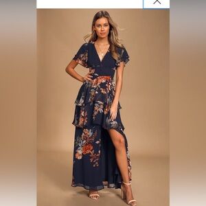 Lulu's Navy Floral High Low Dress